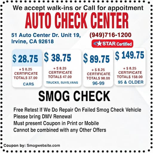 Auto Check Center smog check coupon